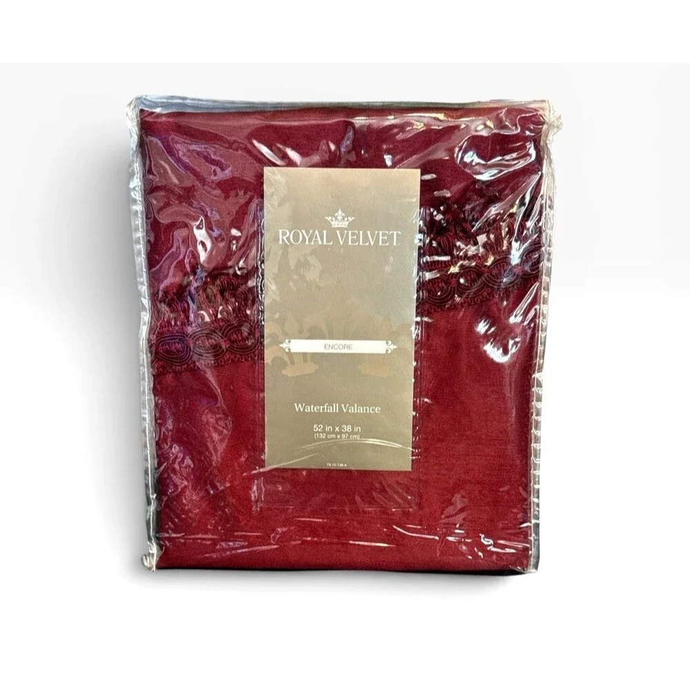 Three (3) Royal Velvet Encore Waterfall Valances 2 Red 1 Gold Fringe Beads 52